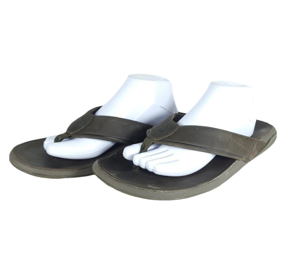 Olukai Men's Tuahine US13 Canteen Leather Waterproof Flat Thong Sandals